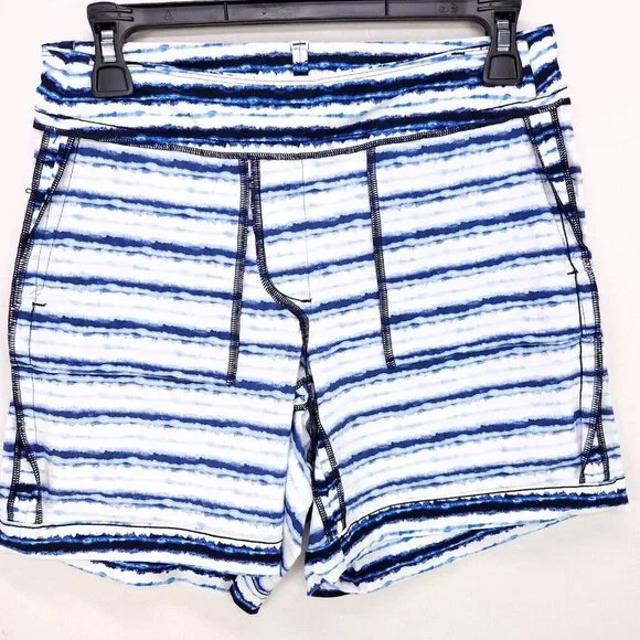 Spanx Sunshine 6” Shorts Pull On Stretch Womens Small Blue Stripe Athletic Swim - Picture 4 of 11